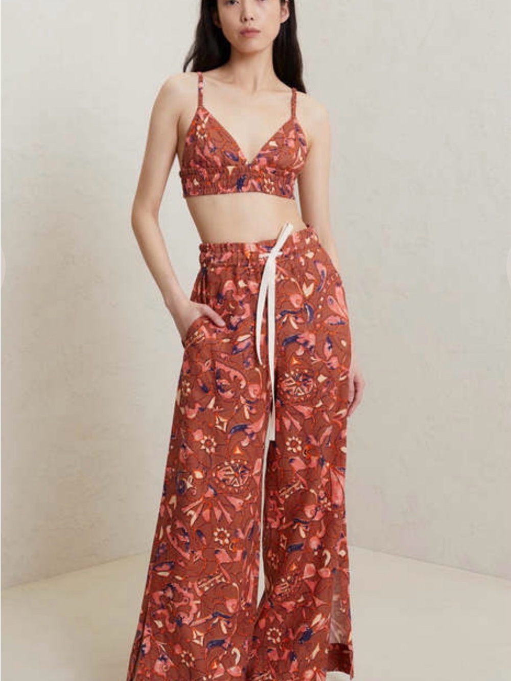 A.L.C. Naia Linen Wide-Leg Pants-Bronze tone multi